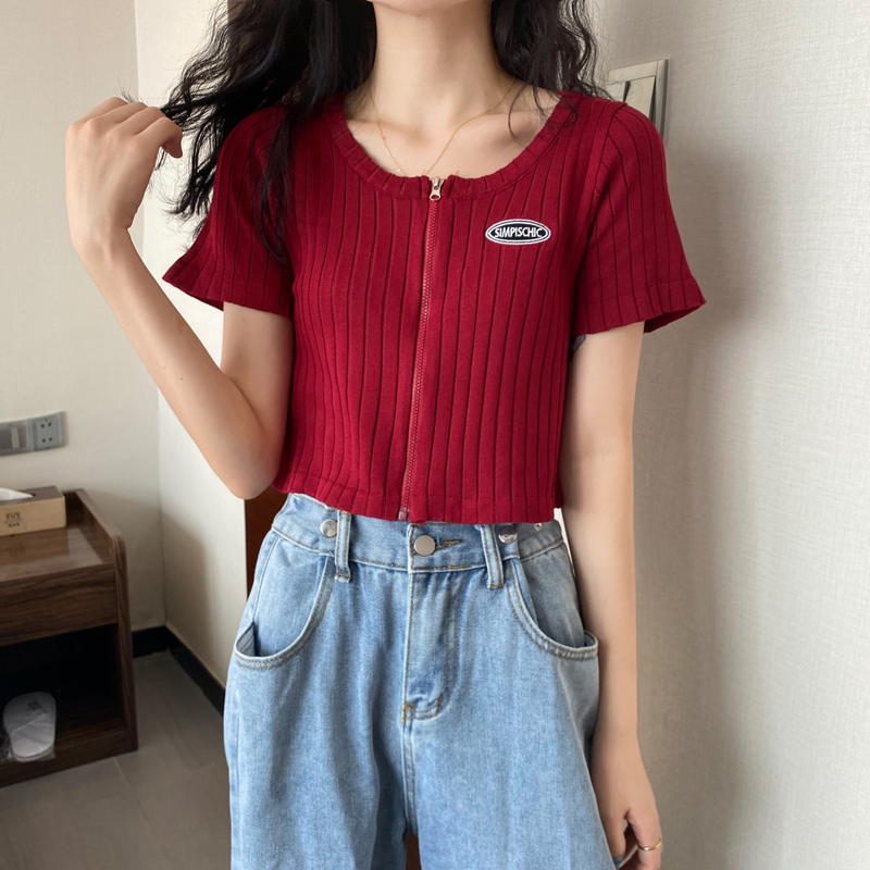 ワンポイントジップトップス カジュアルで可愛いデザイン S1468