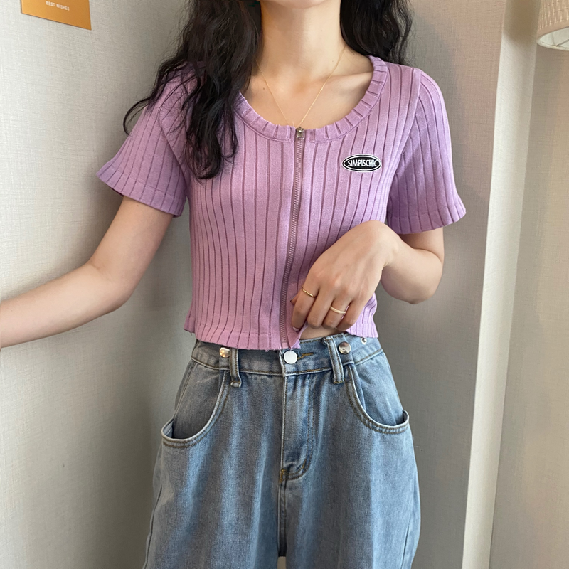 ワンポイントジップトップス カジュアルで可愛いデザイン S1468