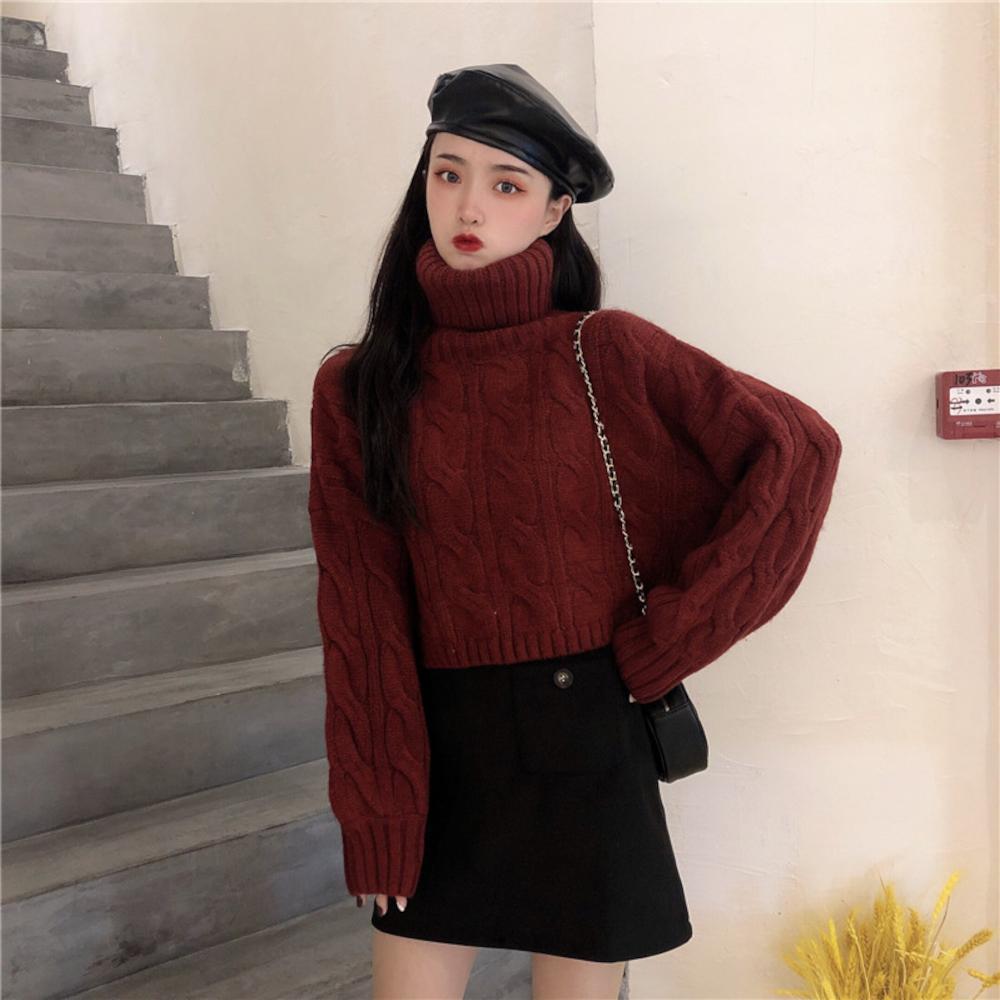 タートルネッククロップニット ケーブル編みで大人可愛い S1102