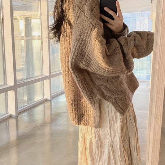 ビッグシルエット ケーブルニット ゆったり可愛い S1227