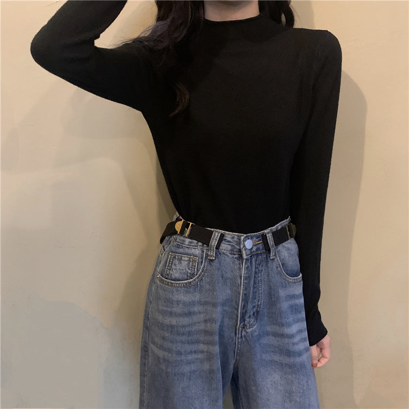 ハーフハイネックベーシックニット シンプルで可愛い S1951