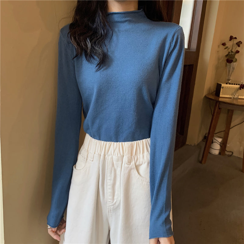 ハーフハイネックベーシックニット シンプルで可愛い S1951