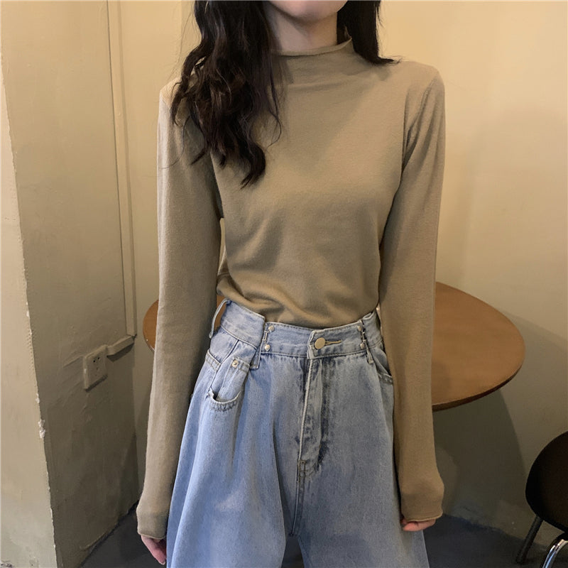 ハーフハイネックベーシックニット シンプルで可愛い S1951