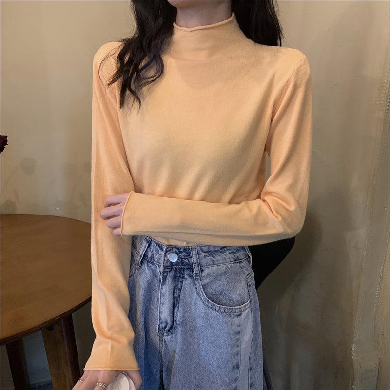 ハーフハイネックベーシックニット シンプルで可愛い S1951