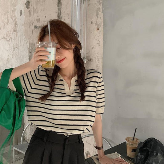 ボーダーポロシャツ ゆるかわワンピース風コーデに S1449