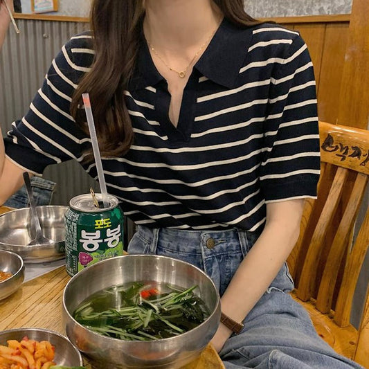 ボーダーポロシャツ ゆるかわワンピース風コーデに S1449