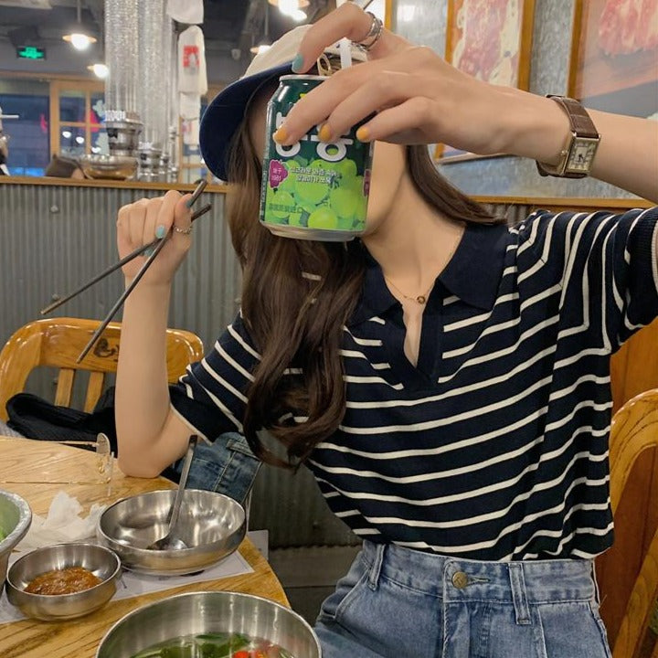 ボーダーポロシャツ ゆるかわワンピース風コーデに S1449