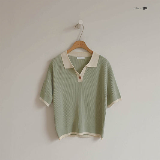 ツートーンVネックニットポロトップス S1186