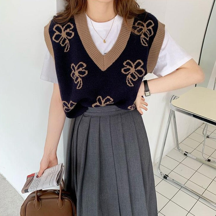 レトロフラワーベスト♡大きめ花柄で可愛い S2683