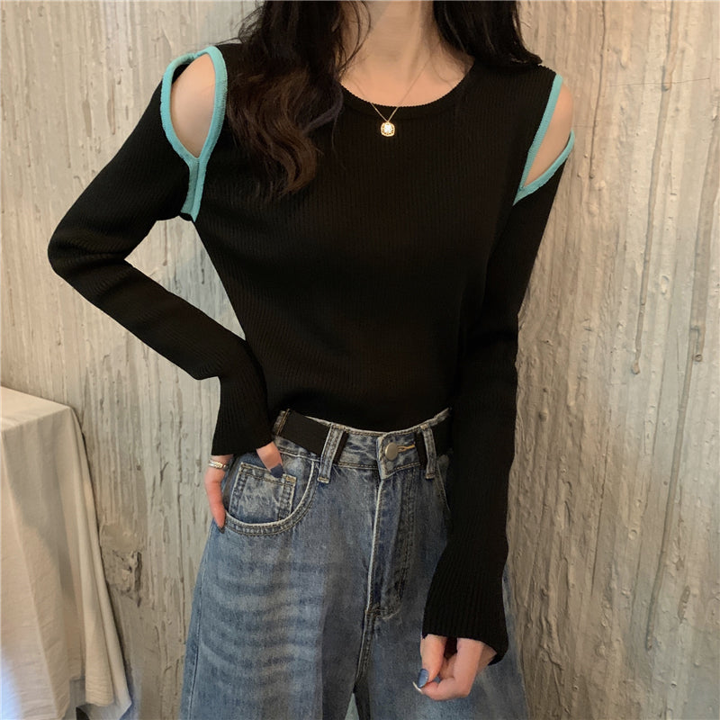 大胆ショルダーカットのセクシーニットトップス♡ S2110