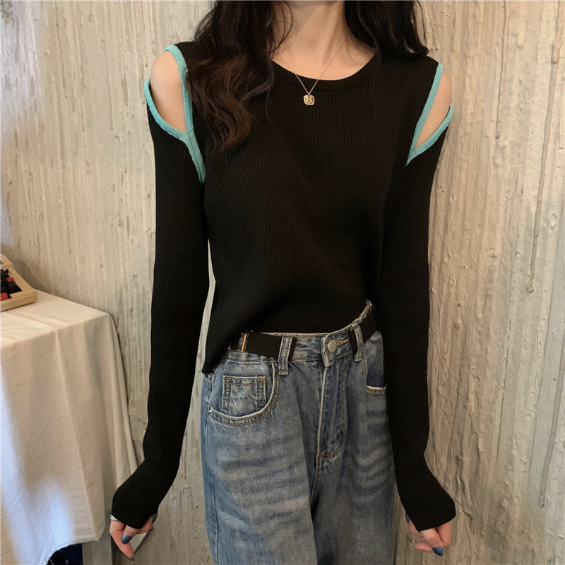 大胆ショルダーカットのセクシーニットトップス♡ S2110