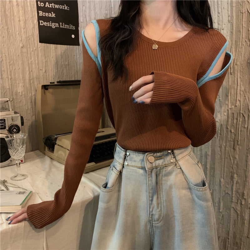 大胆ショルダーカットのセクシーニットトップス♡ S2110