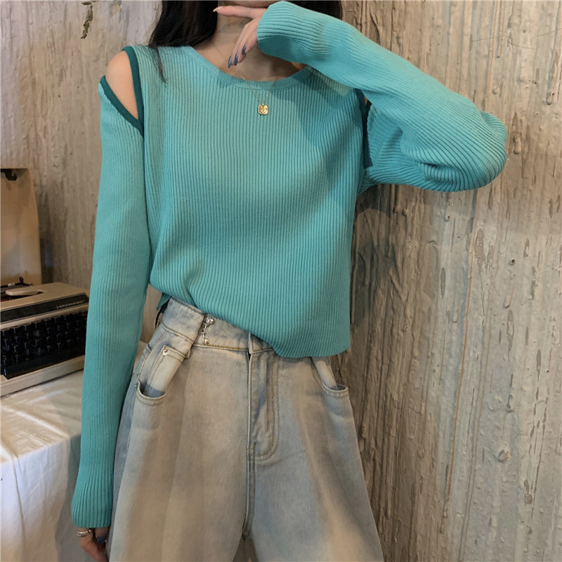 大胆ショルダーカットのセクシーニットトップス♡ S2110