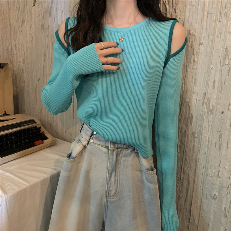 大胆ショルダーカットのセクシーニットトップス♡ S2110