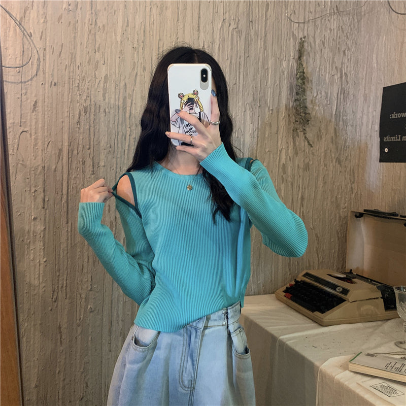 大胆ショルダーカットのセクシーニットトップス♡ S2110