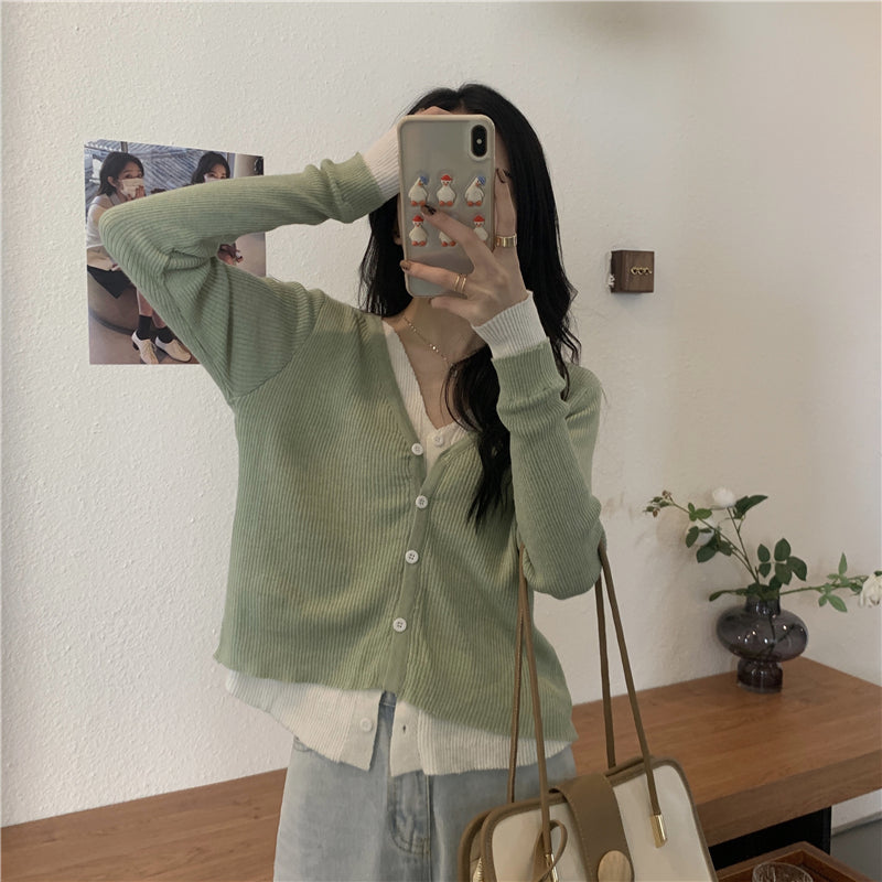 カラフルフェイクレイヤードトップス 細見えデザイン♡ S2597