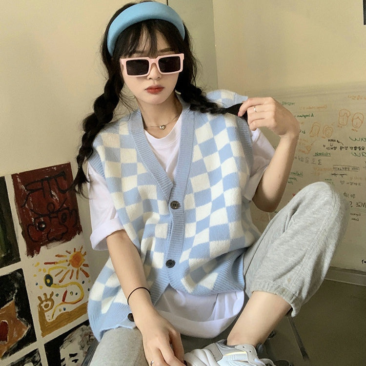 ユニセックス ブロックチェックベスト♡お揃いコーデに S2596