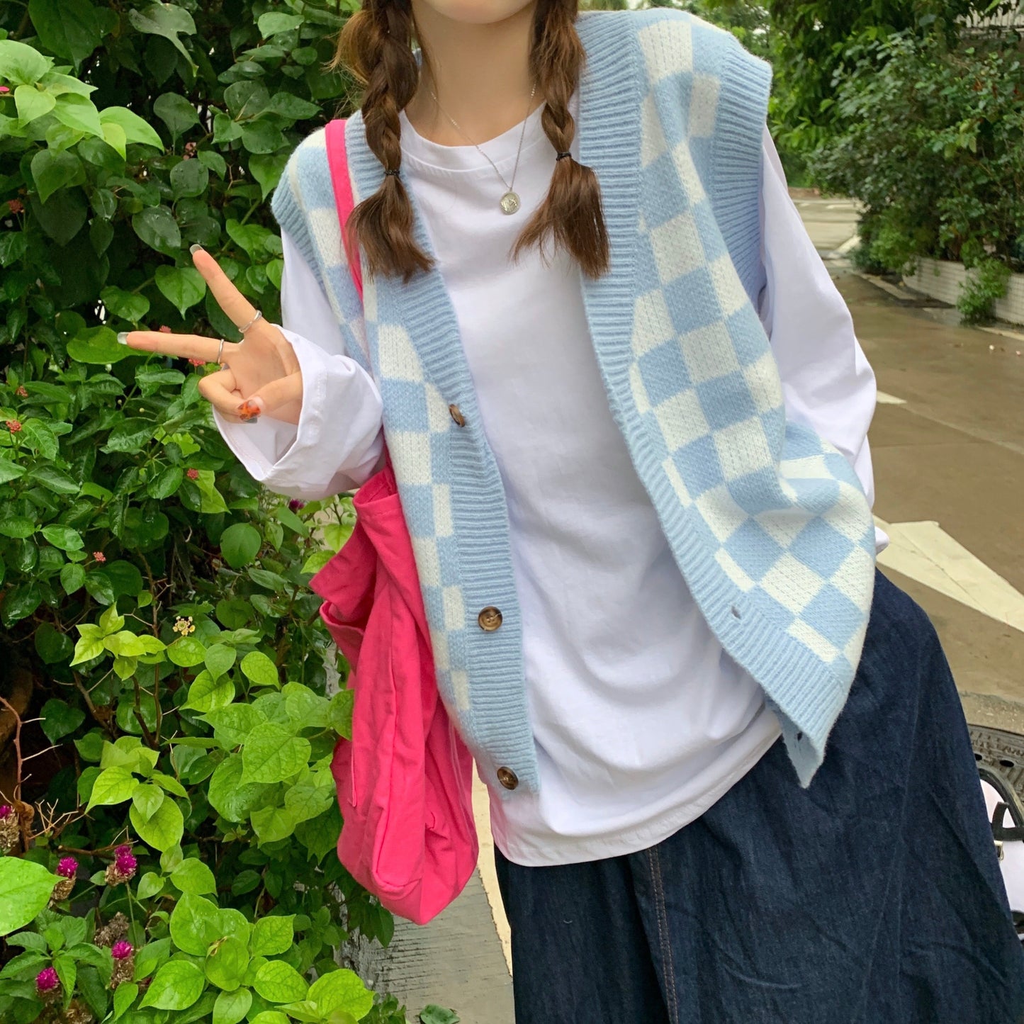 ユニセックス ブロックチェックベスト♡お揃いコーデに S2596
