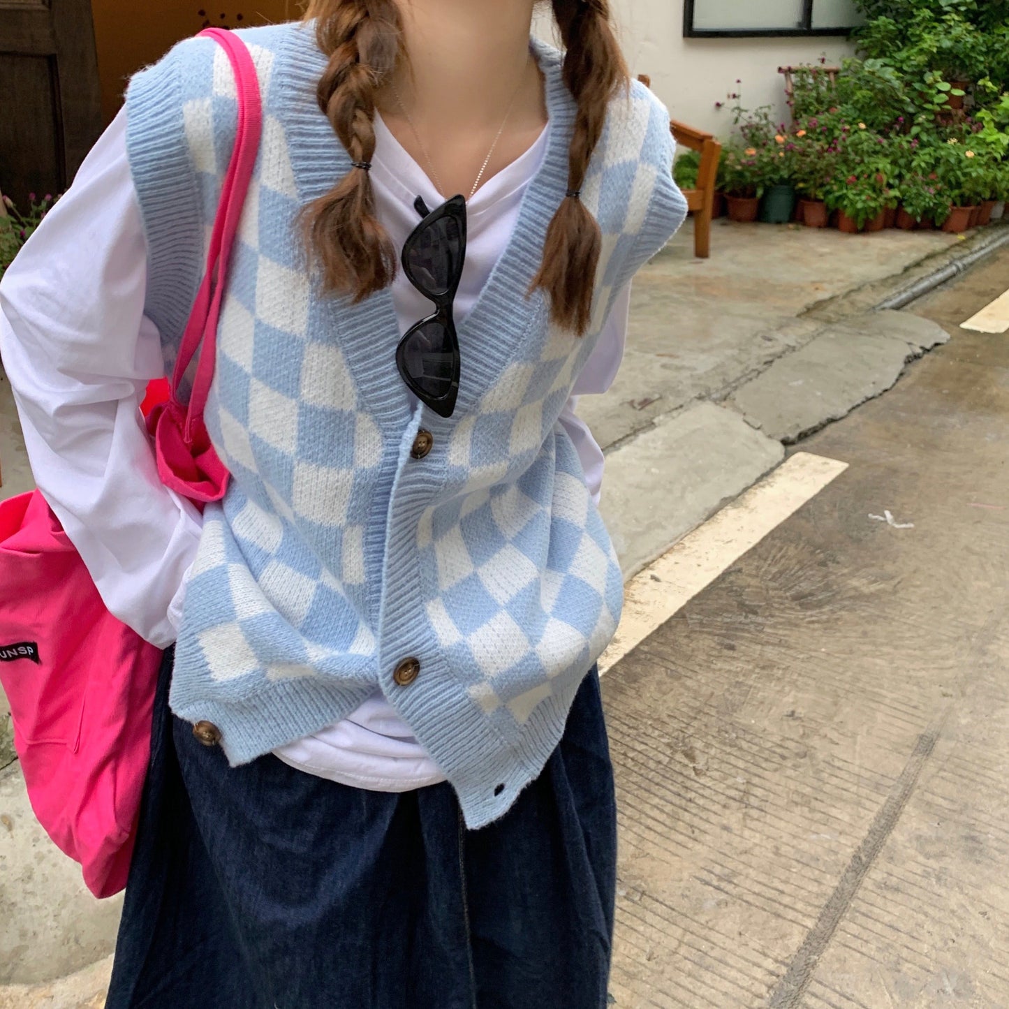 ユニセックス ブロックチェックベスト♡お揃いコーデに S2596