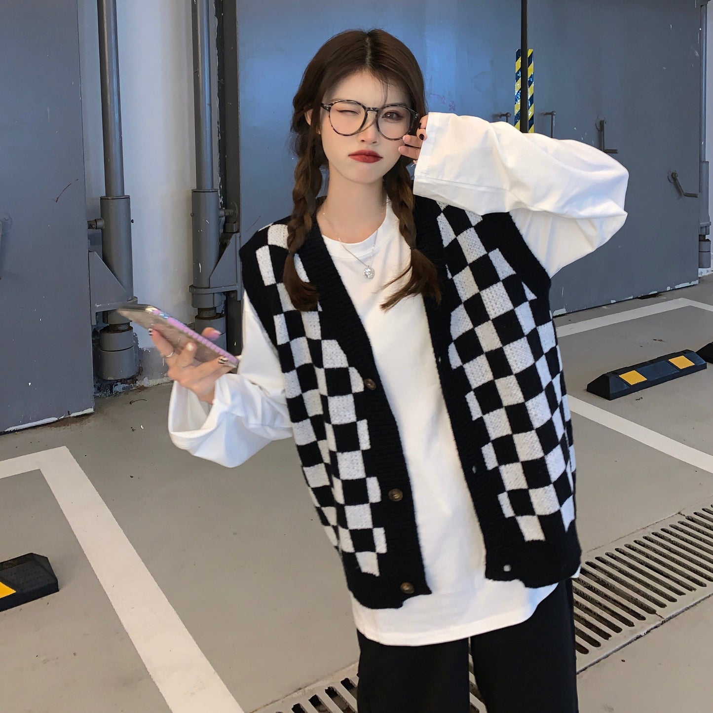 ユニセックス ブロックチェックベスト♡お揃いコーデに S2596