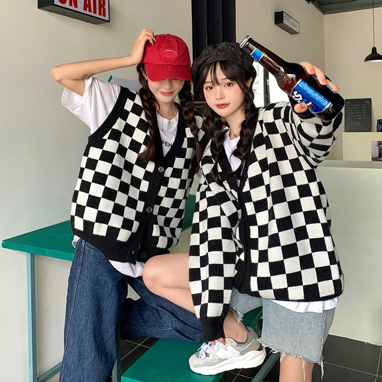 ユニセックス ブロックチェックベスト♡お揃いコーデに S2596