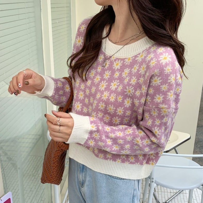 デイジー柄ロングスリーブニット♡パステルカラーで可愛い S2594