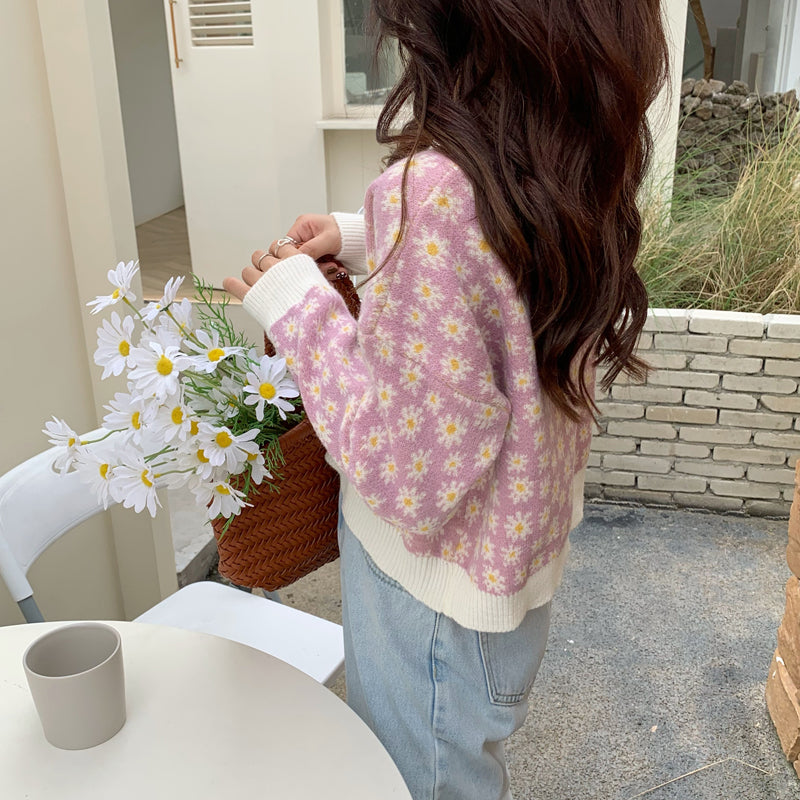 デイジー柄ロングスリーブニット♡パステルカラーで可愛い S2594