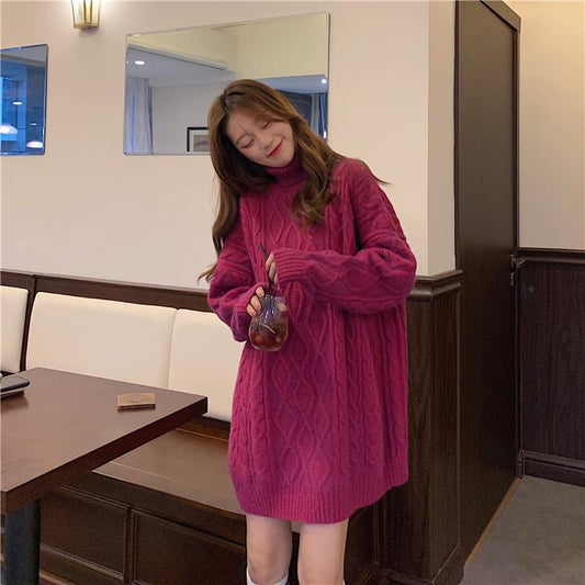 オーバーサイズケーブルニットワンピース ハイネックでほっこり♡ S1096