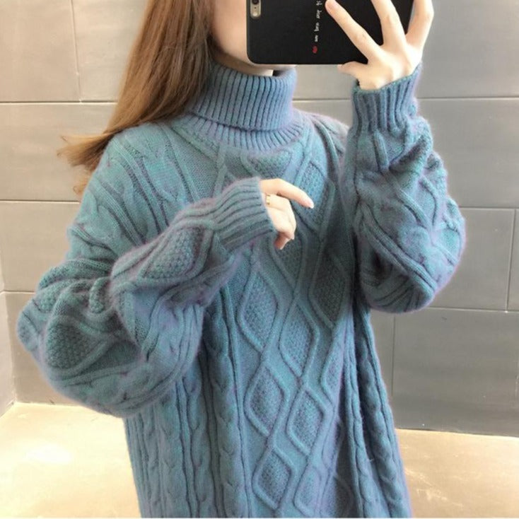 オーバーサイズケーブルニットワンピース ハイネックでほっこり♡ S1096