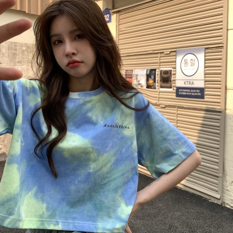 タイダイ柄ワンポイントTシャツ カジュアルで可愛い S1539