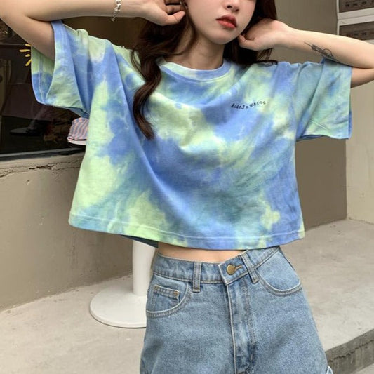 タイダイ柄ワンポイントTシャツ カジュアルで可愛い S1539