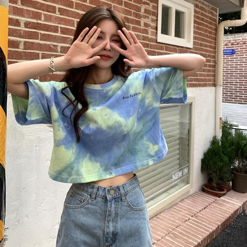 タイダイ柄ワンポイントTシャツ カジュアルで可愛い S1539