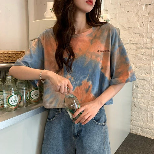 タイダイ柄ワンポイントTシャツ カジュアルで可愛い S1539