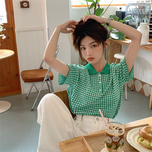 チェック柄ポロシャツ カジュアルで可愛いデザイン S1535