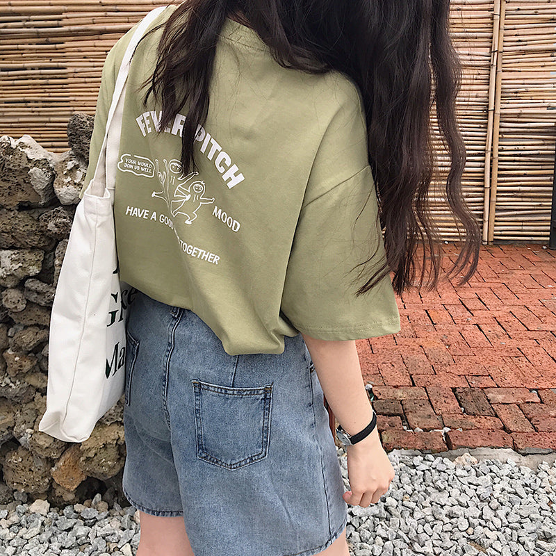 フロント&バックプリントTシャツ カジュアル可愛い S1493