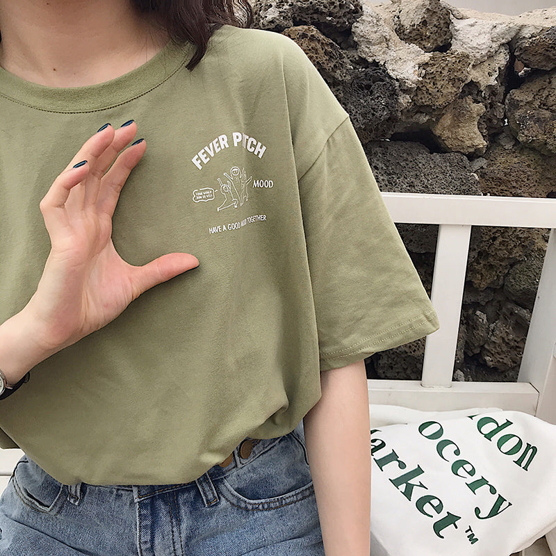 フロント&バックプリントTシャツ カジュアル可愛い S1493