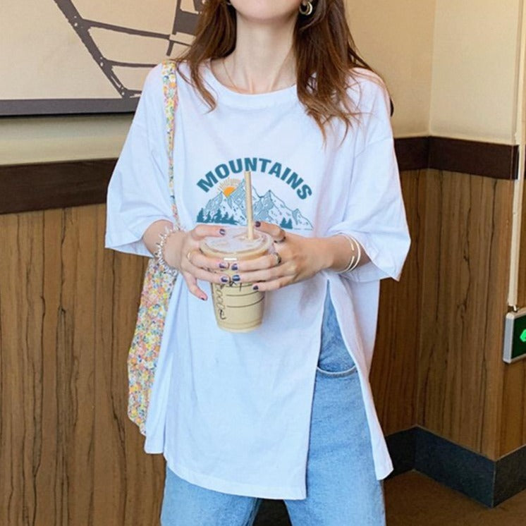 サイドスリットプリントTシャツ ゆるかわデザイン S1582
