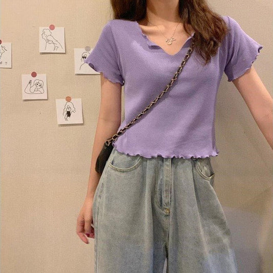 Vネックメロウトップス カジュアルで着やすい S1584