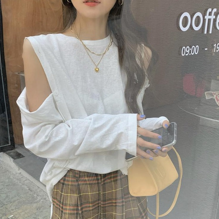 ボタンデザインのロングカットソー♡大人可愛い着こなし S2651