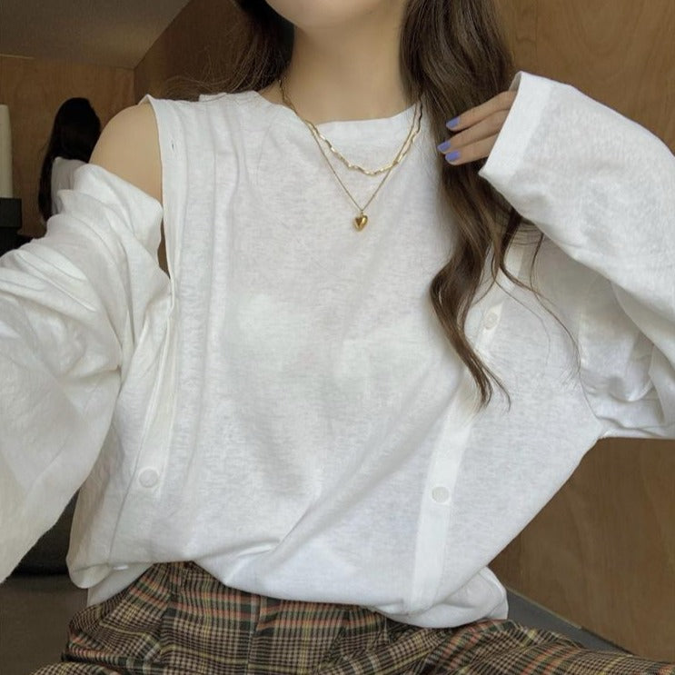 ボタンデザインのロングカットソー♡大人可愛い着こなし S2651