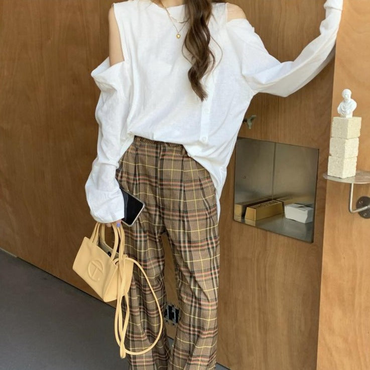 ボタンデザインのロングカットソー♡大人可愛い着こなし S2651