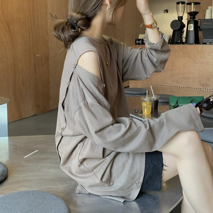 ボタンデザインのロングカットソー♡大人可愛い着こなし S2651