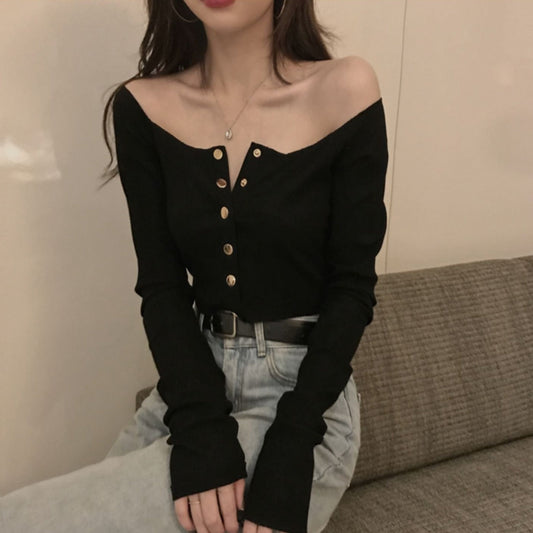 2wayゴールドボタントップス♡デコルテ美しく S1746