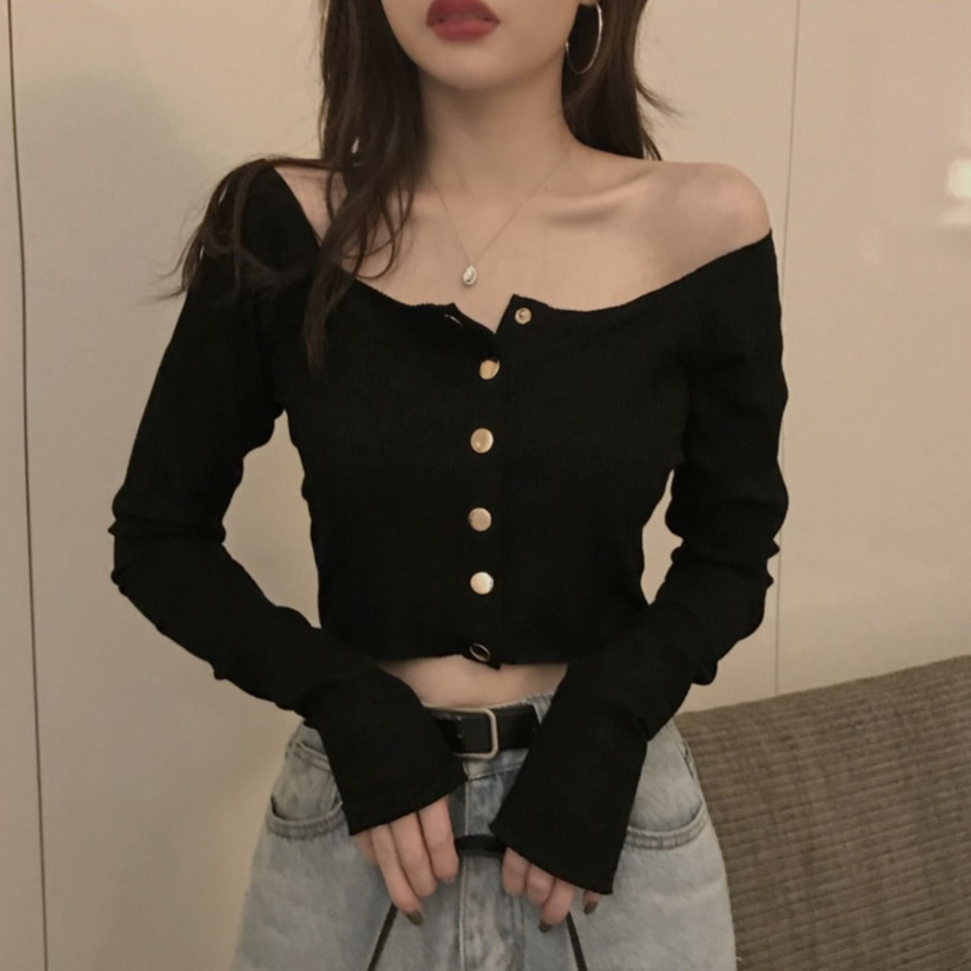 2wayゴールドボタントップス♡デコルテ美しく S1746