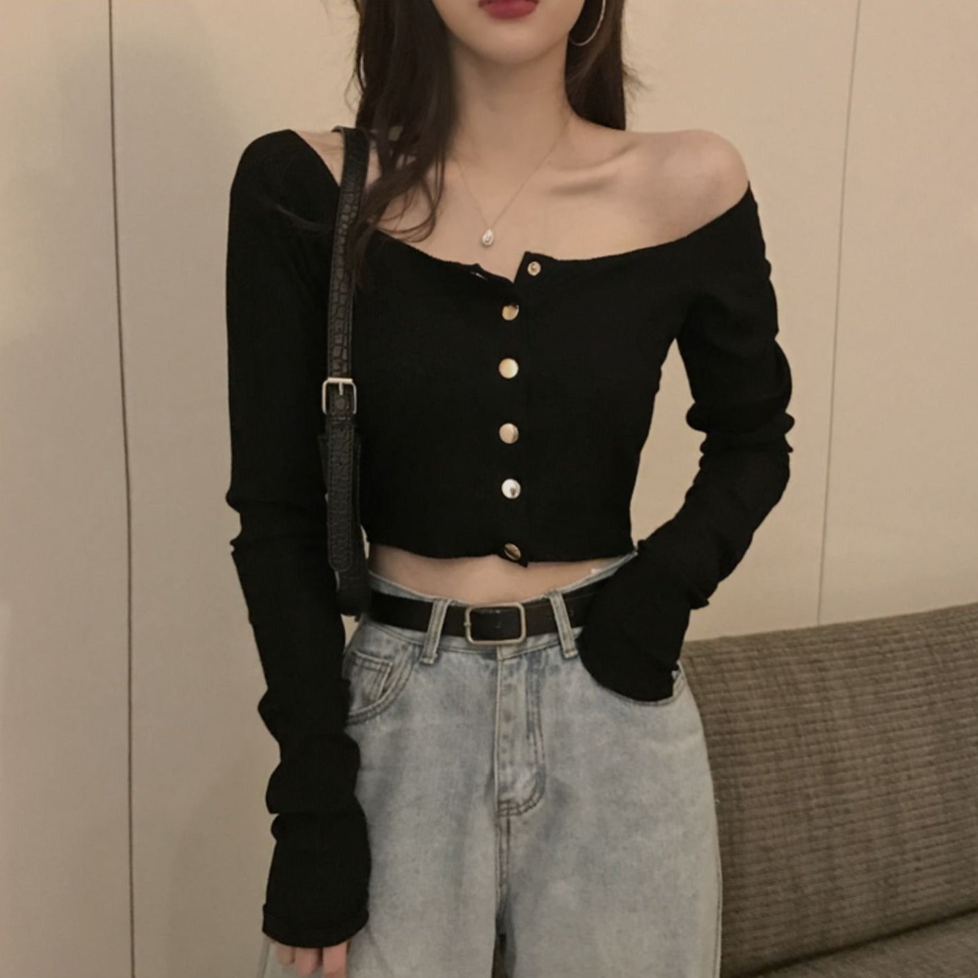 2wayゴールドボタントップス♡デコルテ美しく S1746