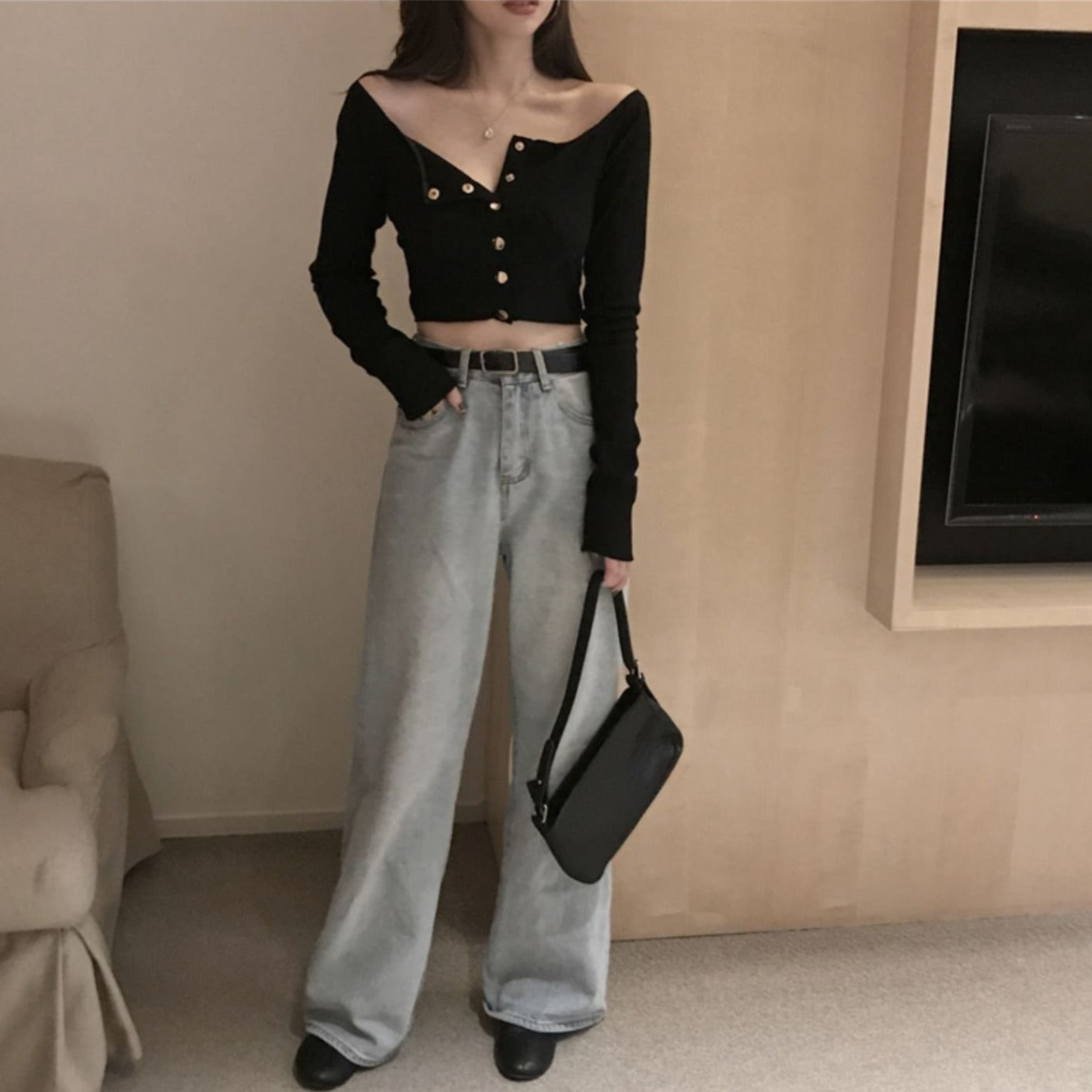 2wayゴールドボタントップス♡デコルテ美しく S1746