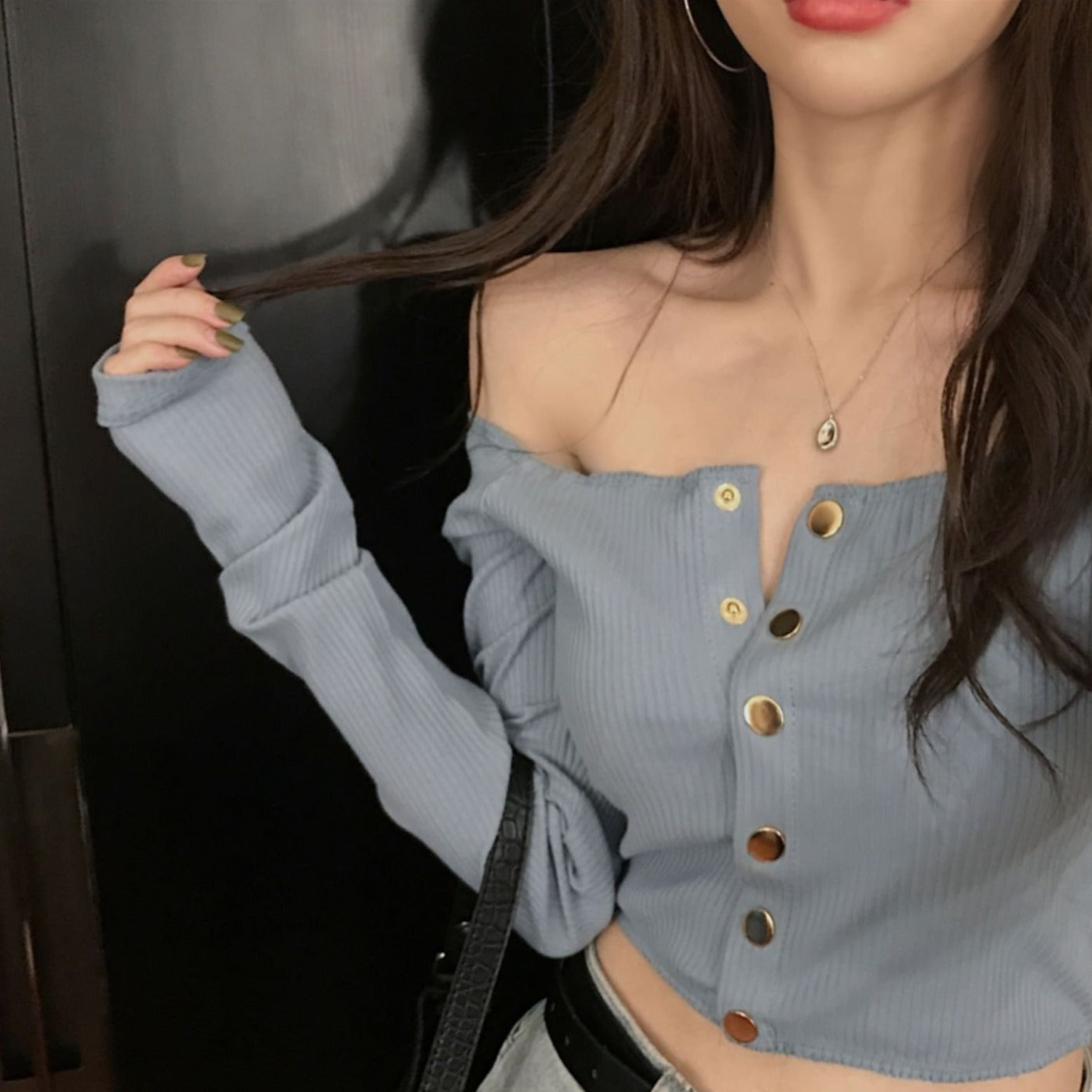 2wayゴールドボタントップス♡デコルテ美しく S1746