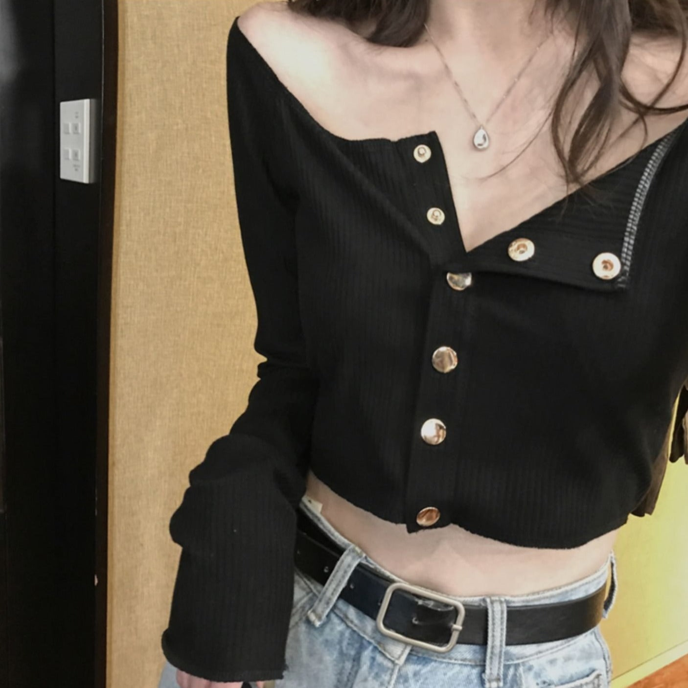 2wayゴールドボタントップス♡デコルテ美しく S1746