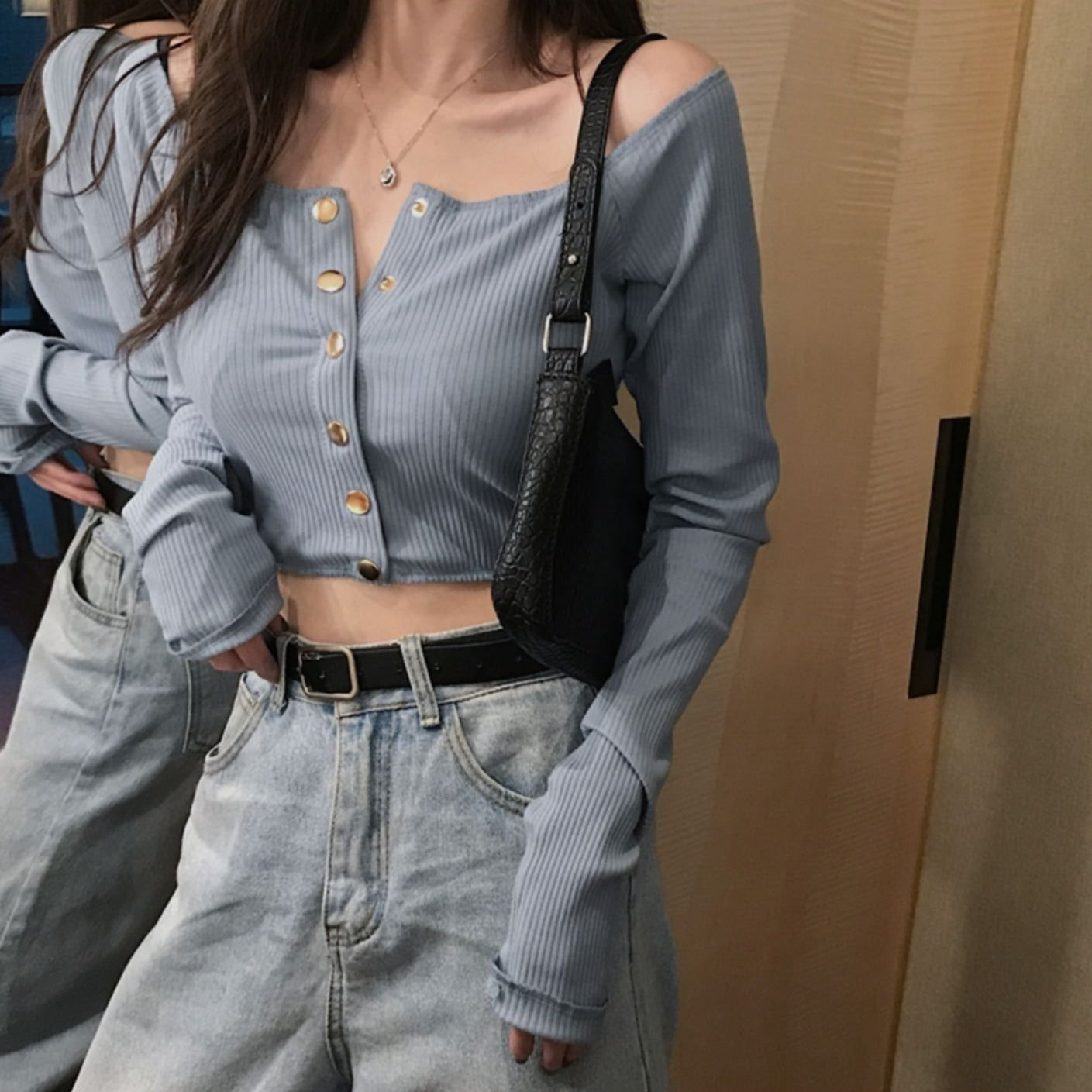 2wayゴールドボタントップス♡デコルテ美しく S1746