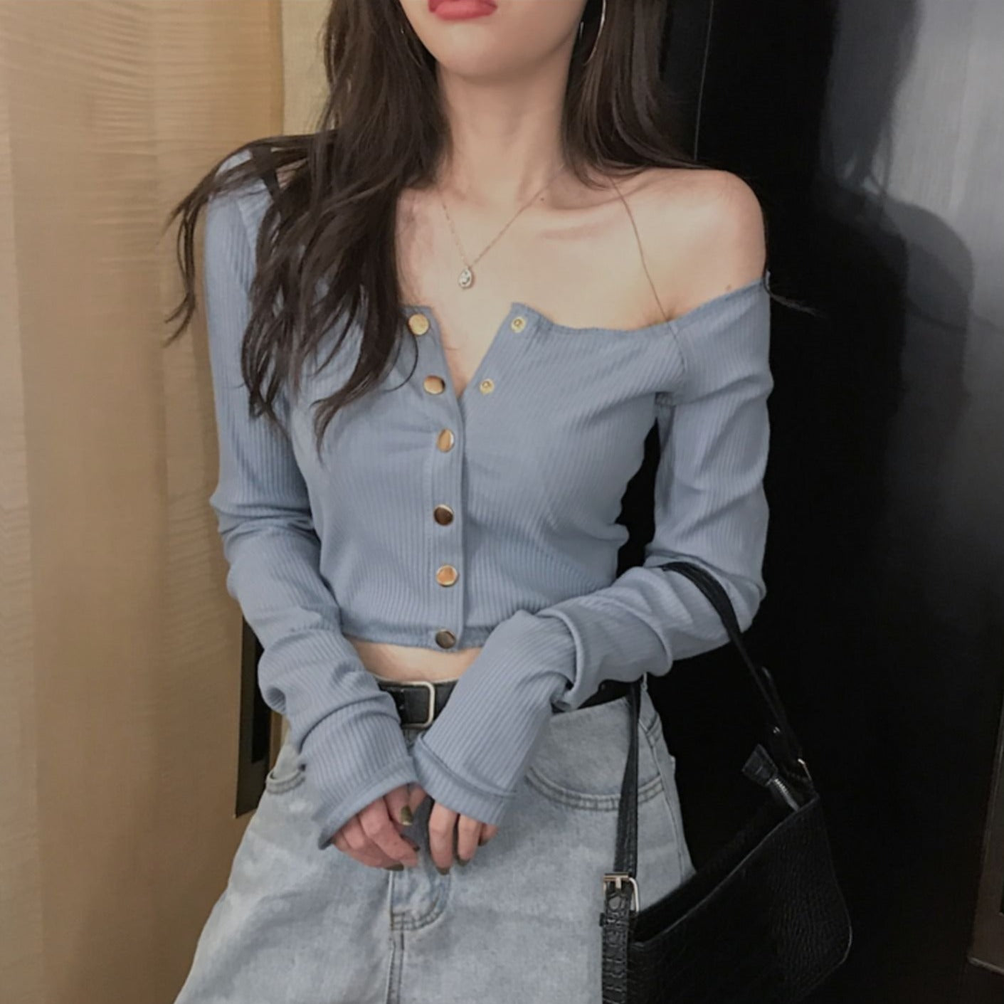 2wayゴールドボタントップス♡デコルテ美しく S1746